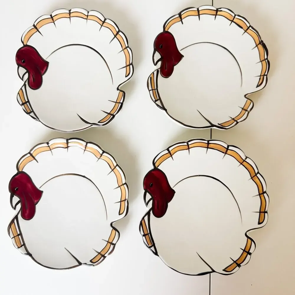 Set of 4 Pottery Barn Gobble Turkey Salad Desert Plates 7